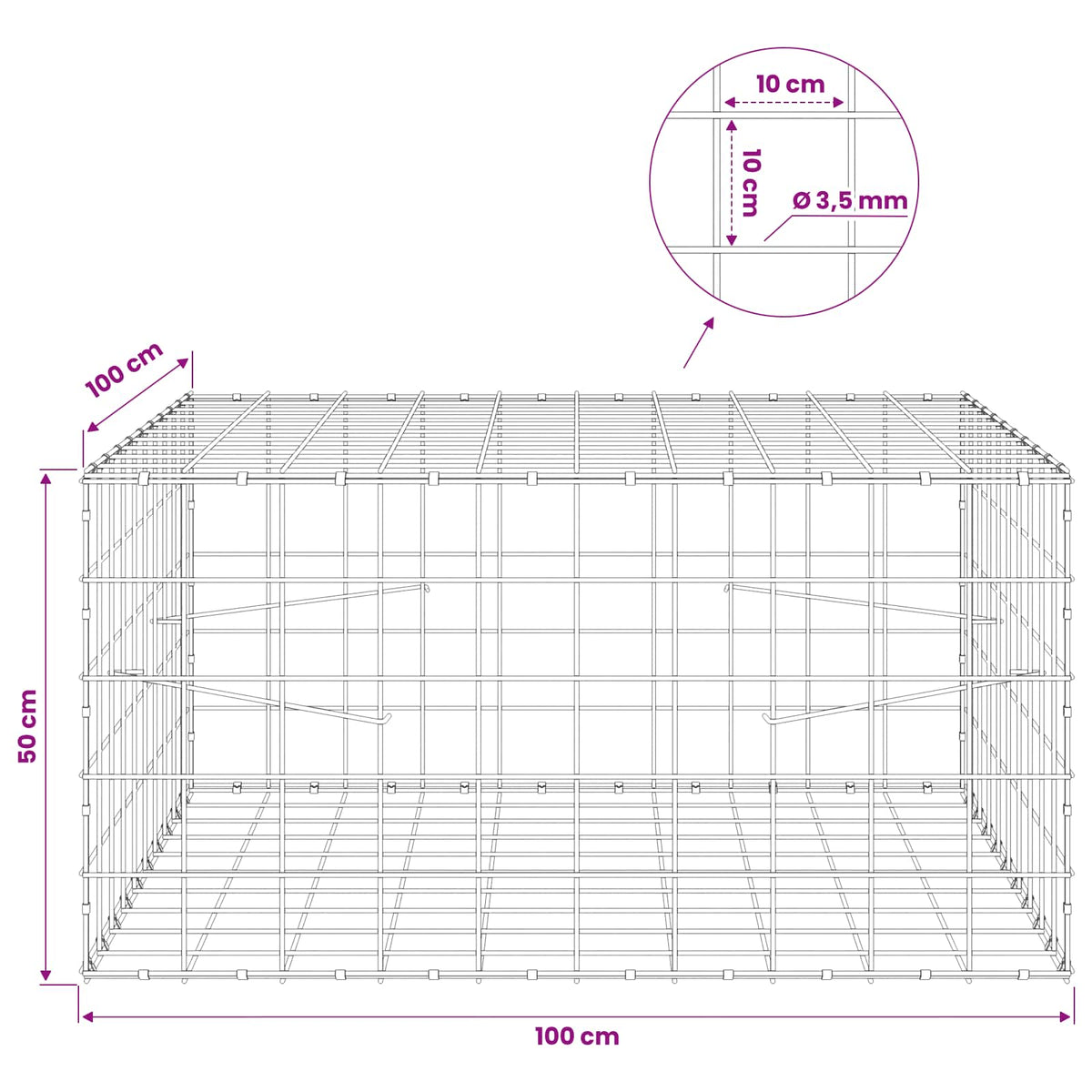 Γκαμπιόν με σύρμα 3,5 mm και πλέγμα 10x10 cm 100x100x50 εκ - Pakobazaar
