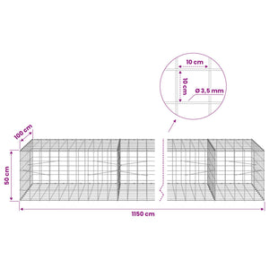 Γκαμπιόν με σύρμα 3,5 mm και πλέγμα 10x10 cm 1150x100x50 εκ. - Pakobazaar
