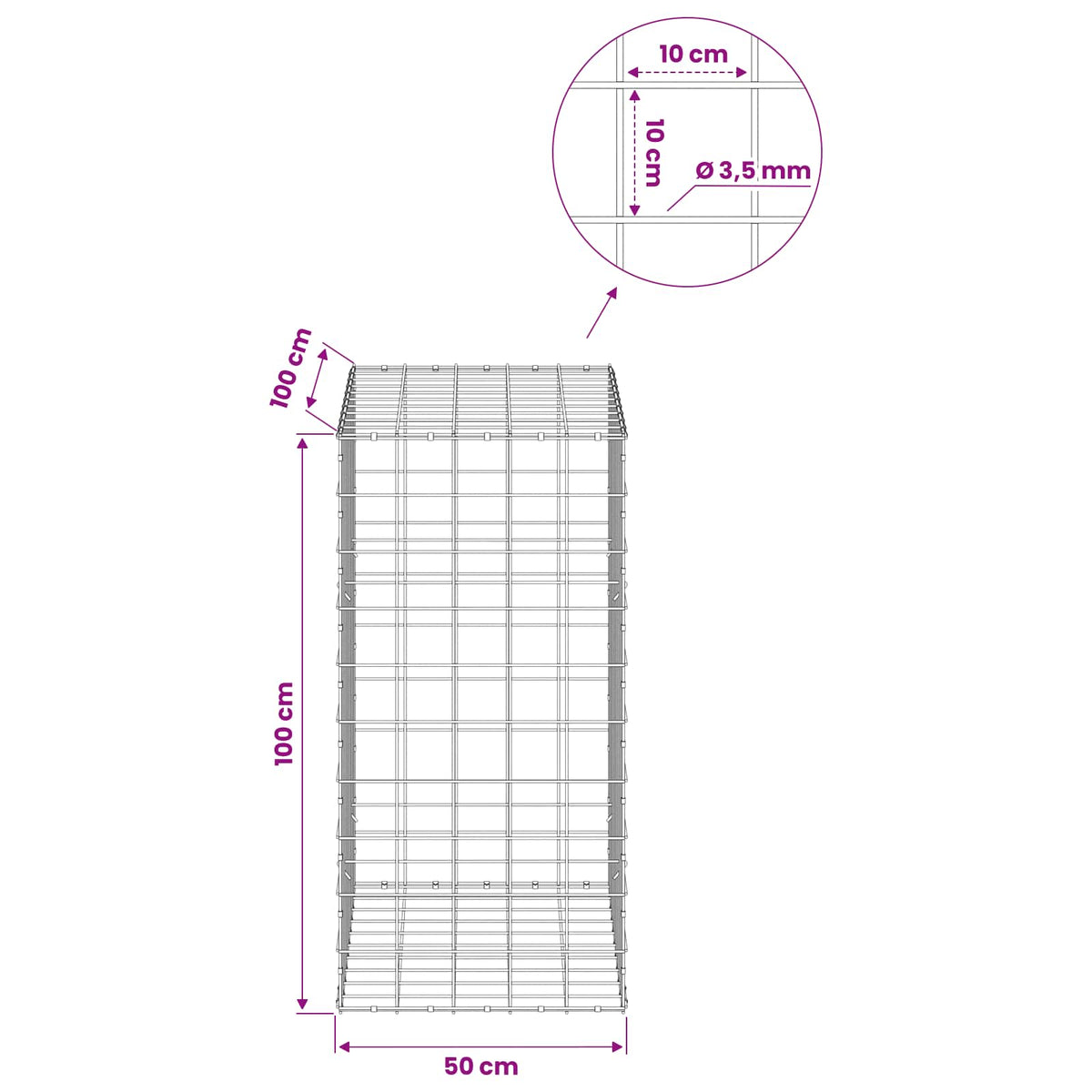 Γκαμπιόν με σύρμα 3,5 mm και πλέγμα 10x10 cm 50x100x100 εκ - Pakobazaar