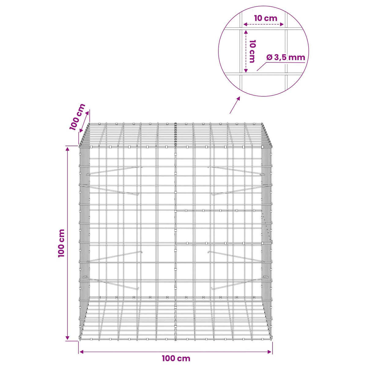 Γκαμπιόν με σύρμα 3,5 mm και πλέγμα 10x10 cm 100x100x100 εκ.