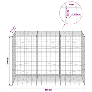 Γκαμπιόν με σύρμα 3,5 mm και πλέγμα 10x10 cm 150x100x100 εκ. - Pakobazaar