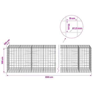 Γκαμπιόν με σύρμα 3,5 mm και πλέγμα 10x10 cm 850x100x100 εκ - Pakobazaar
