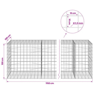 Γκαμπιόν με σύρμα 3,5 mm και πλέγμα 10x10 cm 1150x100x100 εκ. - Pakobazaar
