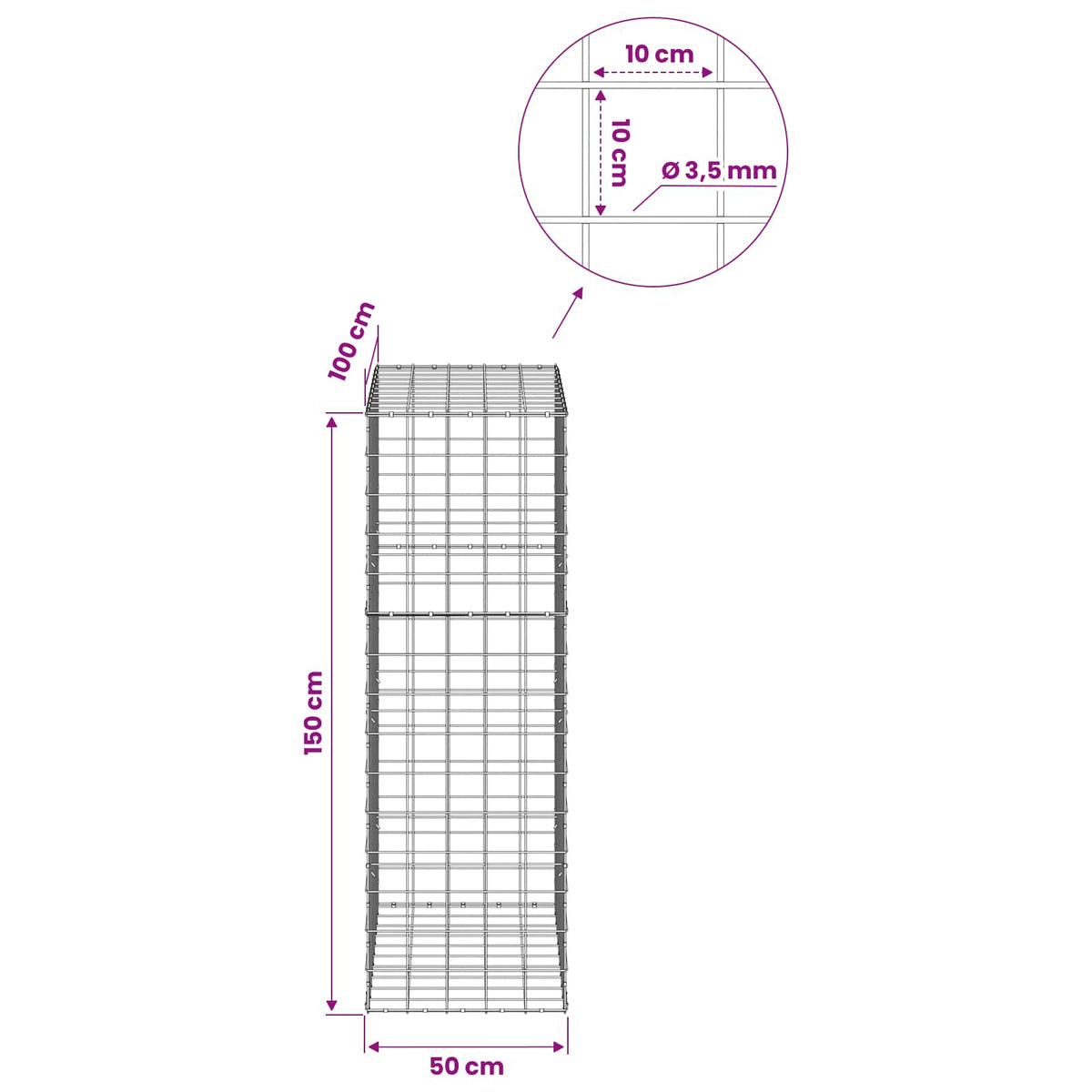 Γκαμπιόν με σύρμα 3,5 mm και πλέγμα 10x10 cm 50x100x150 εκ.