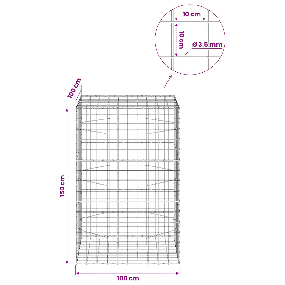 Γκαμπιόν με σύρμα 3,5 mm και πλέγμα 10x10 cm 100x100x150 εκ