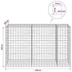 Γκαμπιόν με σύρμα 3,5 mm και πλέγμα 10x10 cm 250x100x150 εκ. - Pakobazaar