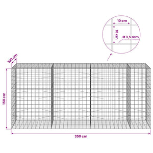 Γκαμπιόν με σύρμα 3,5 mm και πλέγμα 10x10 cm 350x100x150 εκ.