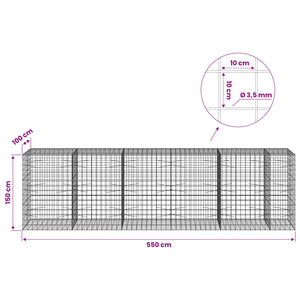 Γκαμπιόν με σύρμα 3,5 mm και πλέγμα 10x10 cm 550x100x150 εκ. - Pakobazaar