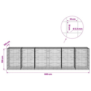 Γκαμπιόν με σύρμα 3,5 mm και πλέγμα 10x10 cm 600x100x150 εκ