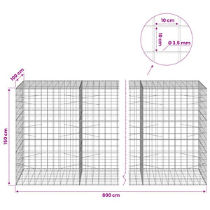 Γκαμπιόν με σύρμα 3,5 mm και πλέγμα 10x10 cm 800x100x150 εκ. - Pakobazaar