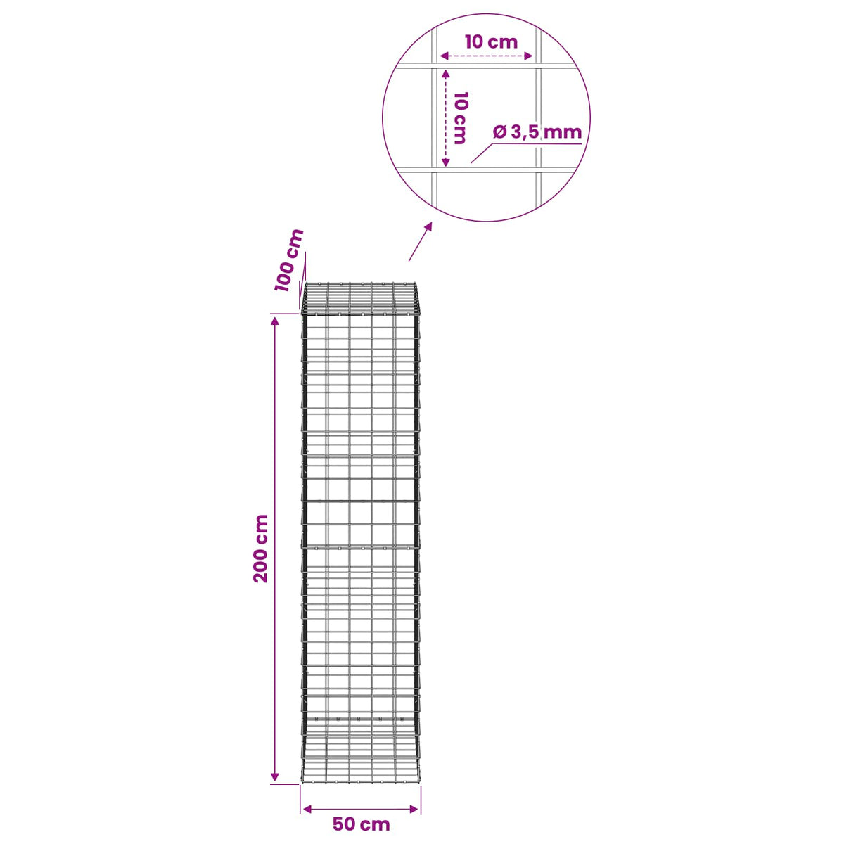 Γκαμπιόν με σύρμα 3,5 mm και πλέγμα 10x10 cm 50x100x200 εκ - Pakobazaar