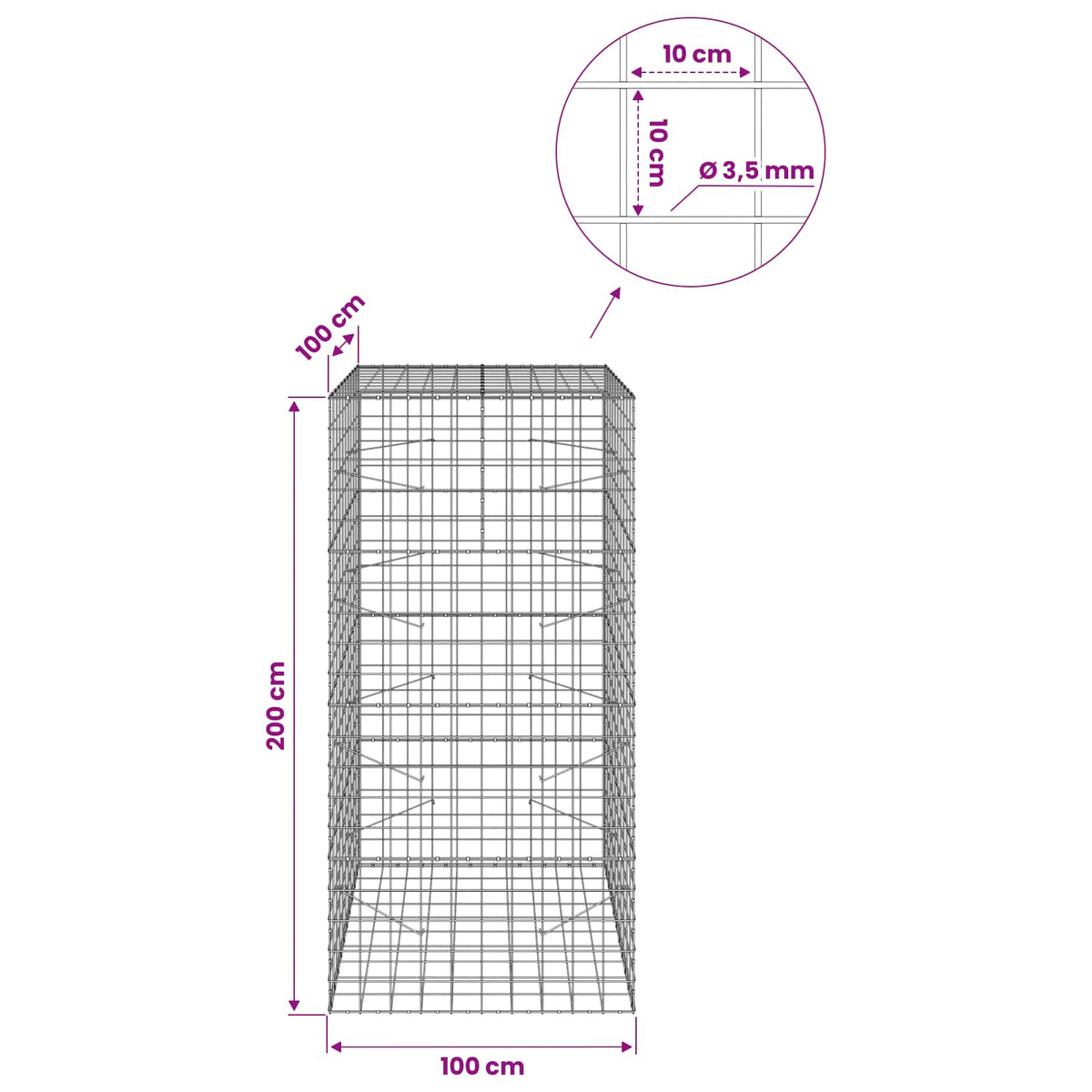 Γκαμπιόν με σύρμα 3,5 mm και πλέγμα 10x10 cm 100x100x200 εκ