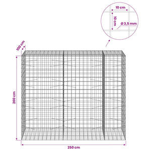 Γκαμπιόν με σύρμα 3,5 mm και πλέγμα 10x10 cm 250x100x200 εκ.
