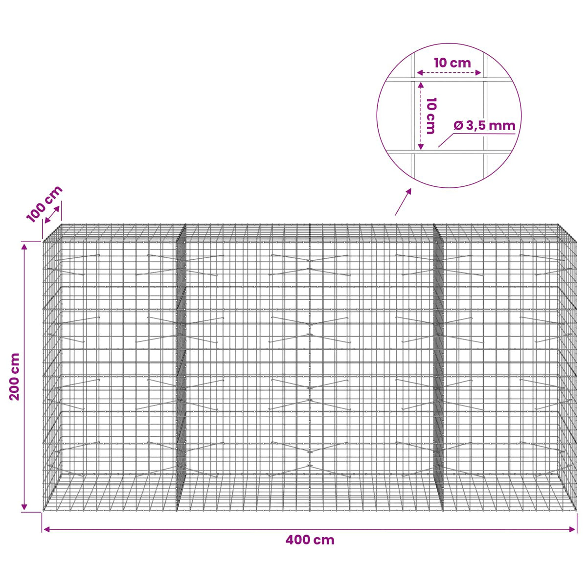 Γκαμπιόν με σύρμα 3,5 mm και πλέγμα 10x10 cm 400x100x200 εκ