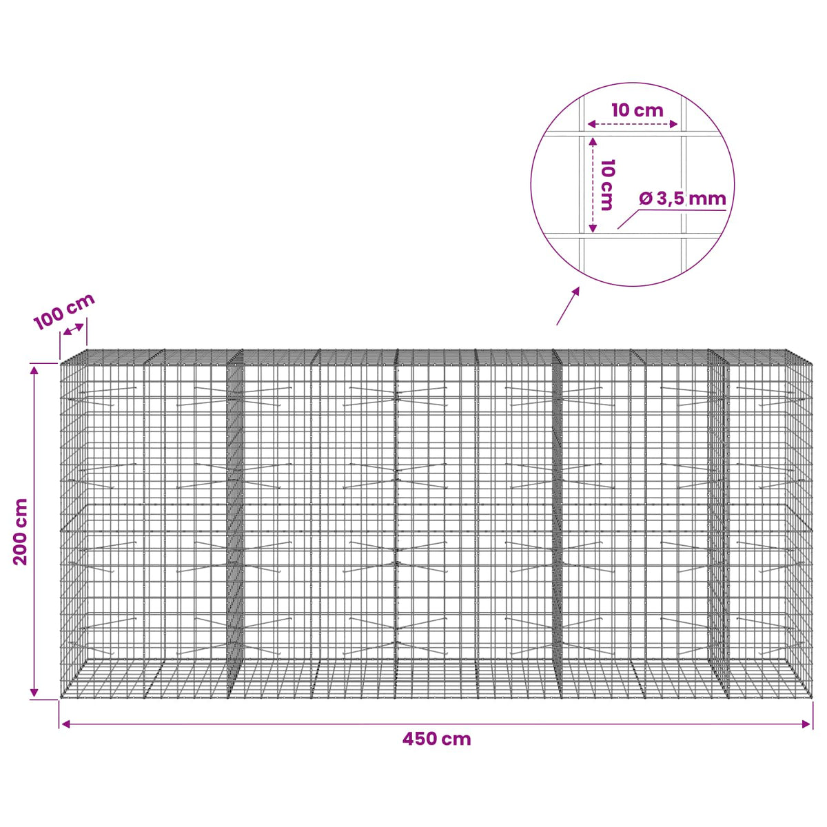 Γκαμπιόν με σύρμα 3,5 mm και πλέγμα 10x10 cm 450x100x200 εκ - Pakobazaar