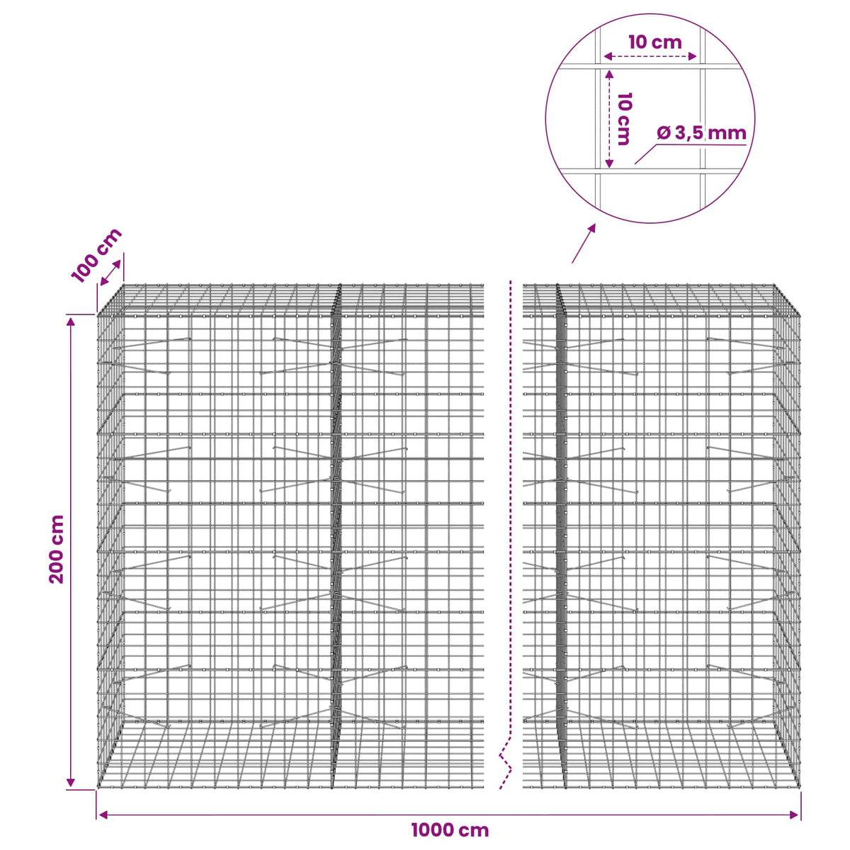 Γκαμπιόν με σύρμα 3,5 mm και πλέγμα 10x10 cm 1000x100x200 εκ