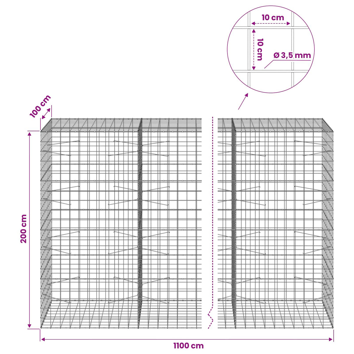 Γκαμπιόν με σύρμα 3,5 mm και πλέγμα 10x10 cm 1100x100x200 εκ - Pakobazaar