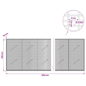 Γκαμπιόν με σύρμα 5 mm και πλέγμα 5x2,5 cm 850x10x100 εκ - Pakobazaar