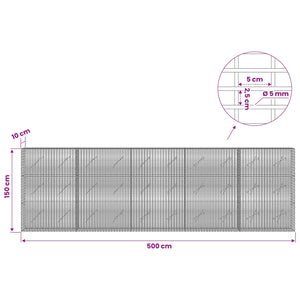 Γκαμπιόν με σύρμα 5 mm και πλέγμα 5x2,5 cm 500x10x150 εκ - Pakobazaar