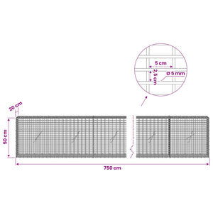 Γκαμπιόν με σύρμα 5 mm και πλέγμα 5x2,5 cm 750x20x50 εκ - Pakobazaar