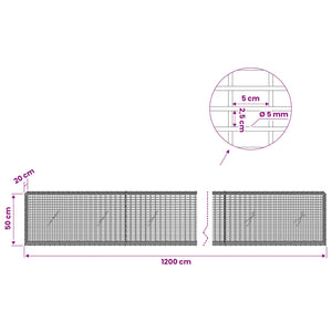 Γκαμπιόν με σύρμα 5 mm και πλέγμα 5x2,5 cm 1200x20x50 εκ