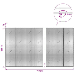Γκαμπιόν με σύρμα 5 mm και πλέγμα 5x2,5 cm 750x20x200 εκ - Pakobazaar