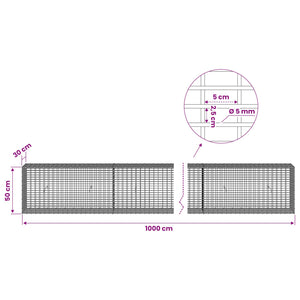 Γκαμπιόν με σύρμα 5 mm και πλέγμα 5x2,5 cm 1000x30x50 εκ - Pakobazaar