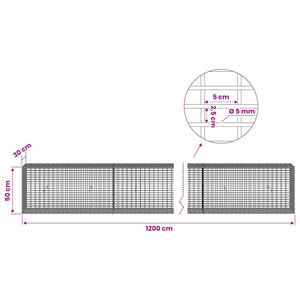 Γκαμπιόν με σύρμα 5 mm και πλέγμα 5x2,5 cm 1200x30x50 εκ - Pakobazaar