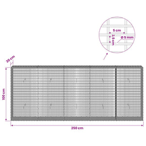 Γκαμπιόν με σύρμα 5 mm και πλέγμα 5x2,5 cm 250x30x100 εκ - Pakobazaar