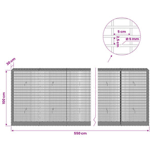 Γκαμπιόν με σύρμα 5 mm και πλέγμα 5x2,5 cm 550x30x100 εκ - Pakobazaar