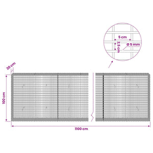 Γκαμπιόν με σύρμα 5 mm και πλέγμα 5x2,5 cm 1100x30x100 εκ
