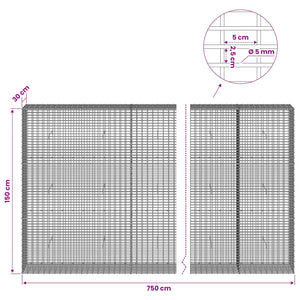 Γκαμπιόν με σύρμα 5 mm και πλέγμα 5x2,5 cm 750x30x150 εκ - Pakobazaar