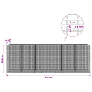 Γκαμπιόν με σύρμα 5 mm και πλέγμα 5x2,5 cm 600x30x200 εκ - Pakobazaar