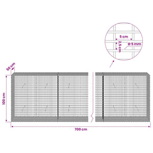 Γκαμπιόν με σύρμα 5 mm και πλέγμα 5x2,5 cm 700x50x100 εκ - Pakobazaar