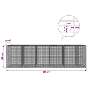 Γκαμπιόν με σύρμα 5 mm και πλέγμα 5x2,5 cm 550x50x150 εκ. - Pakobazaar