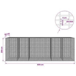 Γκαμπιόν με σύρμα 5 mm και πλέγμα 5x2,5 cm 600x50x200 εκ - Pakobazaar