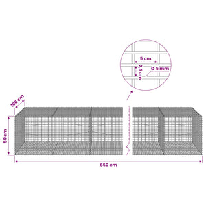 Γκαμπιόν με σύρμα 5 mm και πλέγμα 5x2,5 cm 650x100x50 εκ. - Pakobazaar