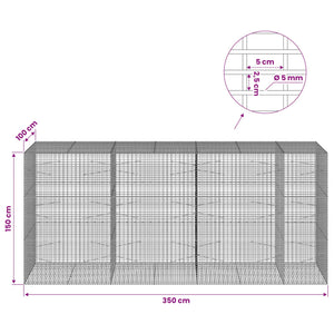 Γκαμπιόν με σύρμα 5 mm και πλέγμα 5x2,5 cm 350x100x150 εκ. - Pakobazaar