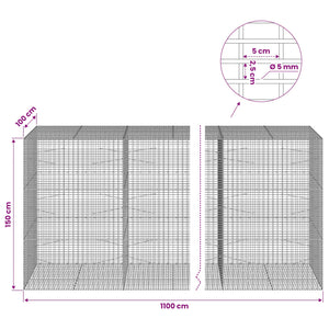 Γκαμπιόν με σύρμα 5 mm και πλέγμα 5x2,5 cm 1100x100x150 εκ. - Pakobazaar