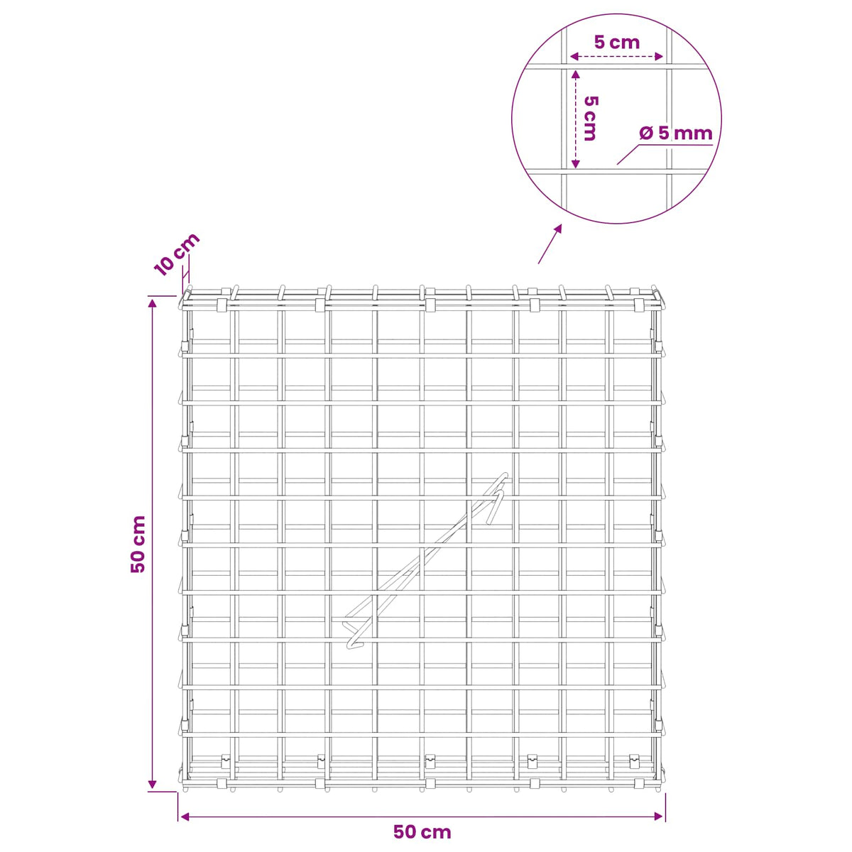 Γκαμπιόν με σύρμα 5 mm και πλέγμα 5x5 cm 50x10x50 εκ - Pakobazaar