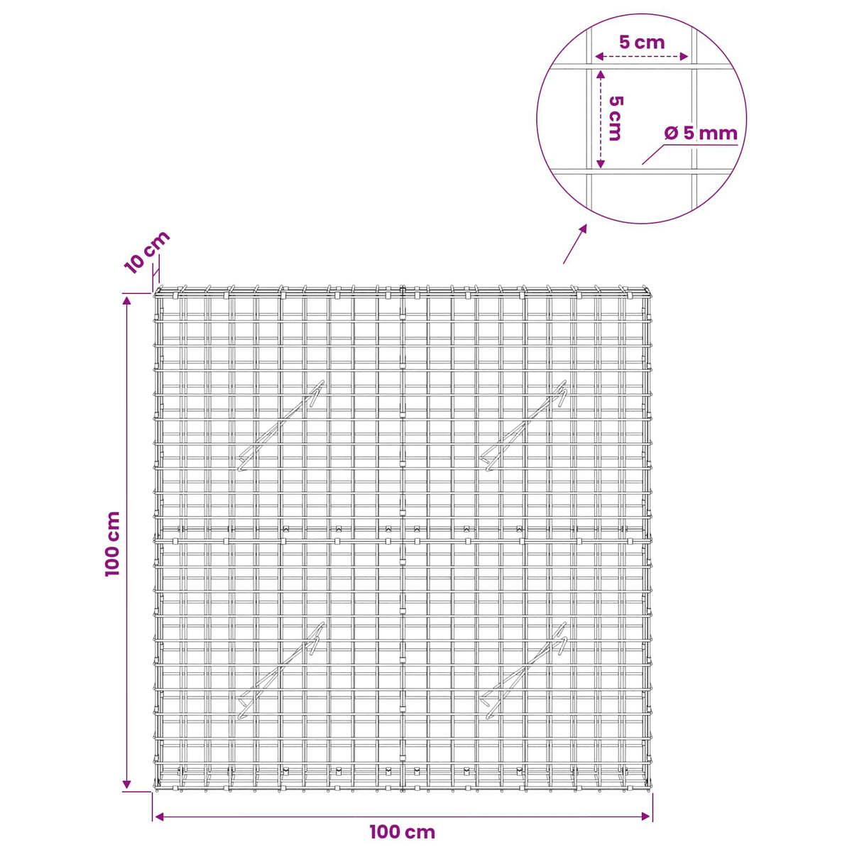 Γκαμπιόν με σύρμα 5 mm και πλέγμα 5x5 cm 100x10x100 εκ. - Pakobazaar