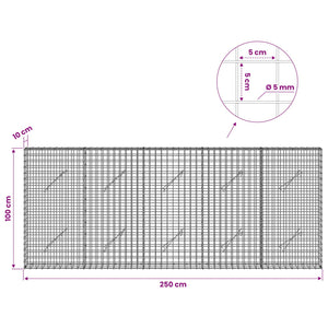 Γκαμπιόν με σύρμα 5 mm και πλέγμα 5x5 cm 250x10x100 εκ - Pakobazaar