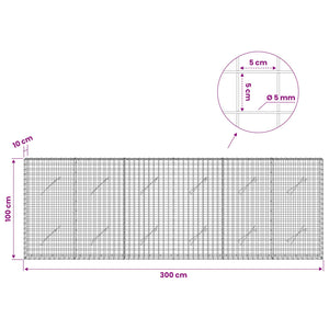 Γκαμπιόν με σύρμα 5 mm και πλέγμα 5x5 cm 300x10x100 εκ