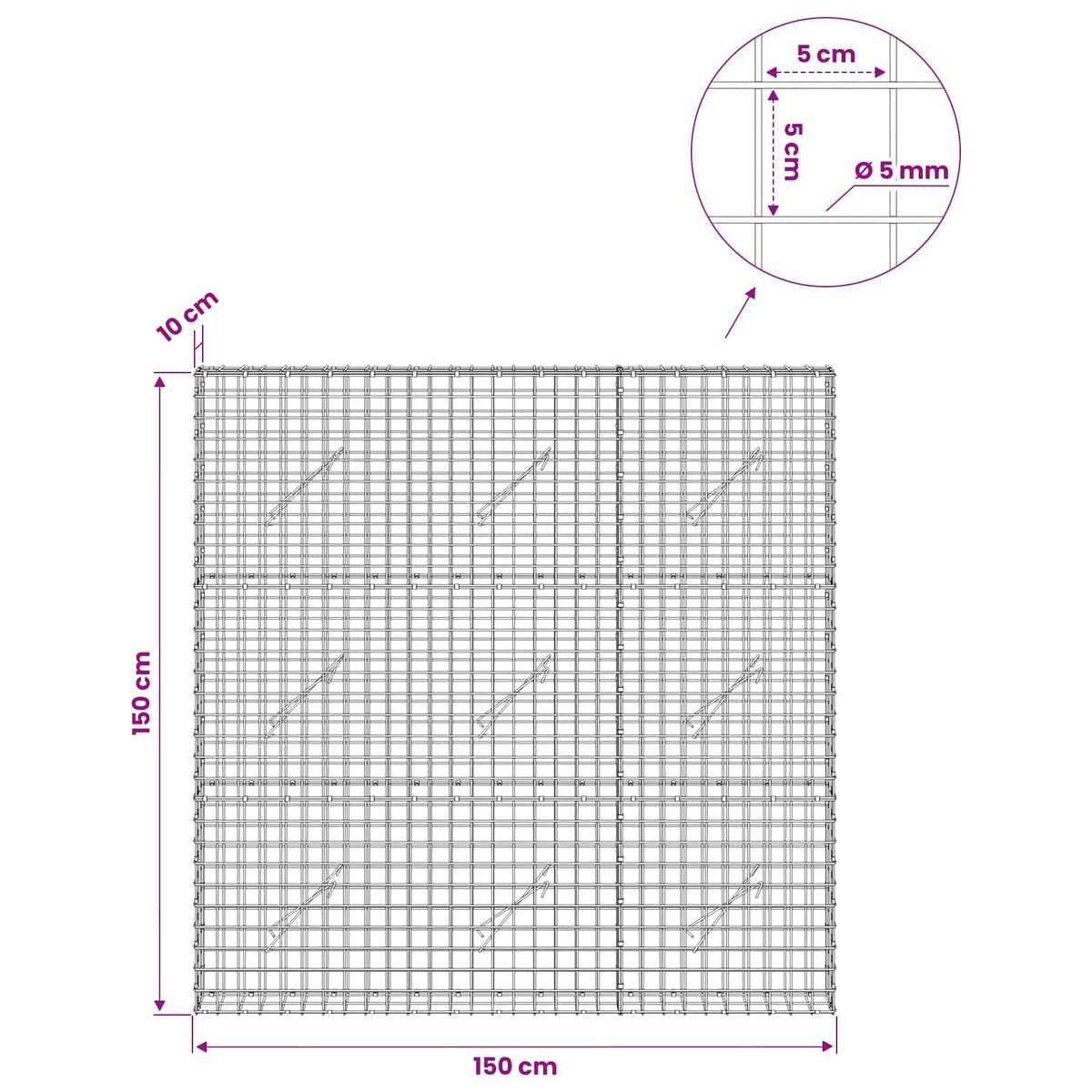Γκαμπιόν με σύρμα 5 mm και πλέγμα 5x5 cm 150x10x150 εκ - Pakobazaar