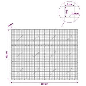 Γκαμπιόν με σύρμα 5 mm και πλέγμα 5x5 cm 200x10x150 εκ