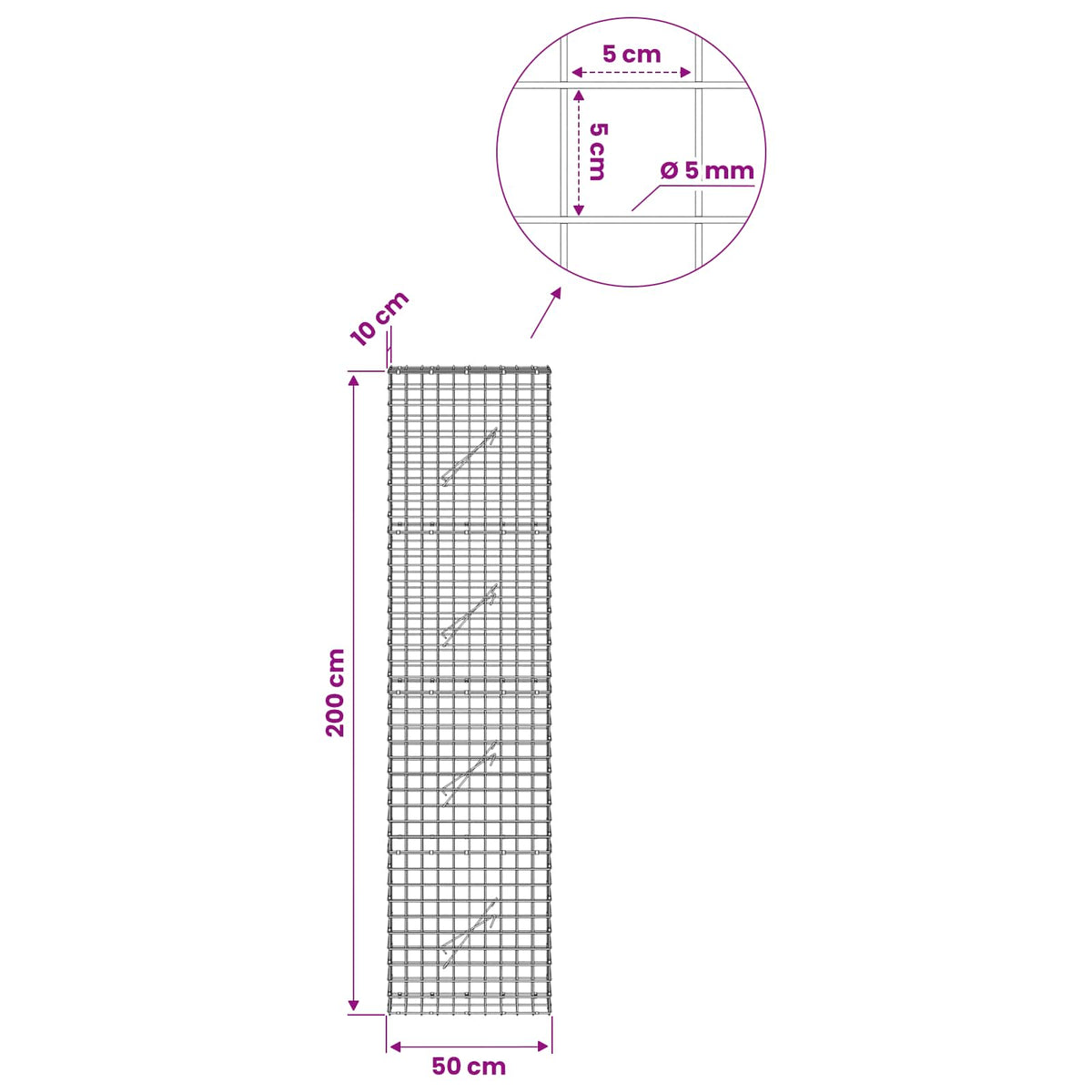 Γκαμπιόν με σύρμα 5 mm και πλέγμα 5x5 cm 50x10x200 εκ