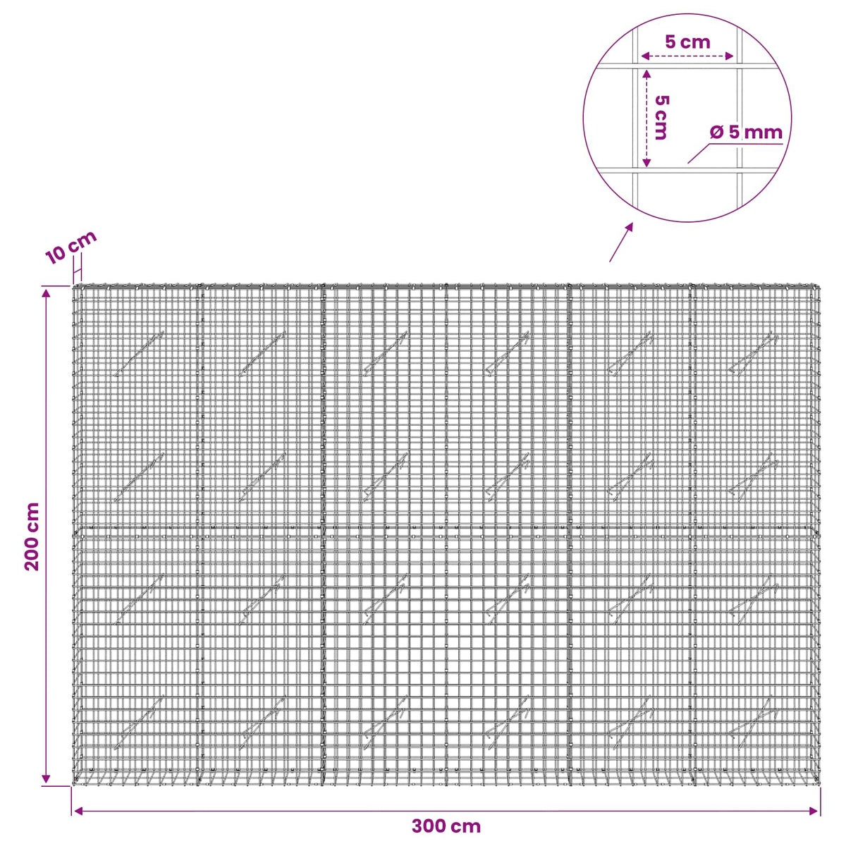 Γκαμπιόν με σύρμα 5 mm και πλέγμα 5x5 cm 300x10x200 εκ