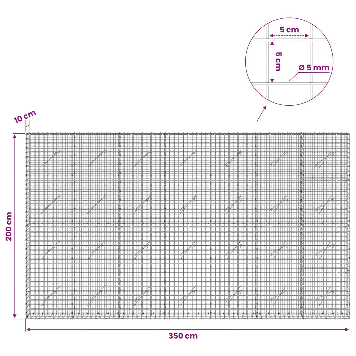 Γκαμπιόν με σύρμα 5 mm και πλέγμα 5x5 cm 350x10x200 εκ. - Pakobazaar
