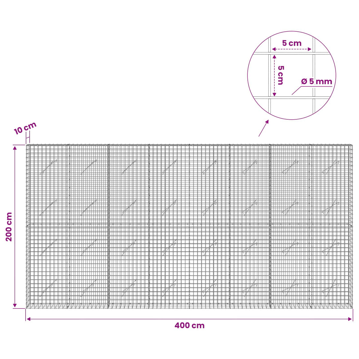 Γκαμπιόν με σύρμα 5 mm και πλέγμα 5x5 cm 400x10x200 εκ - Pakobazaar