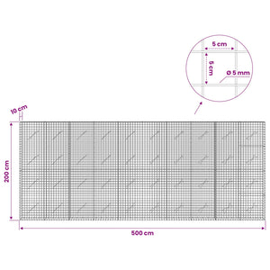 Γκαμπιόν με σύρμα 5 mm και πλέγμα 5x5 cm 500x10x200 εκ
